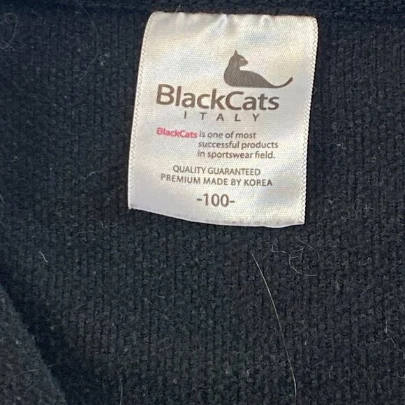 Black Cats Italy vintage 1/4 zip black pullover Women's Small Medium logo casual - Picture 5 of 7